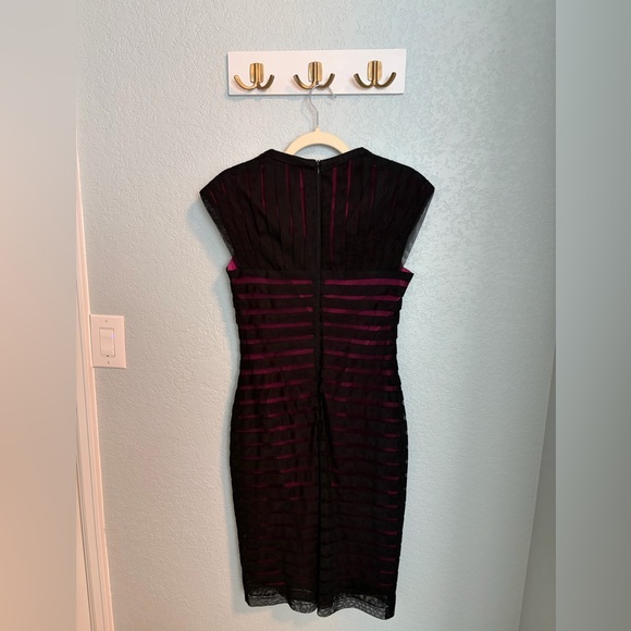 Adrianna Papell Black & Pink Mesh Stripe Sheath Dress | Size 6 - Picture 2 of 5